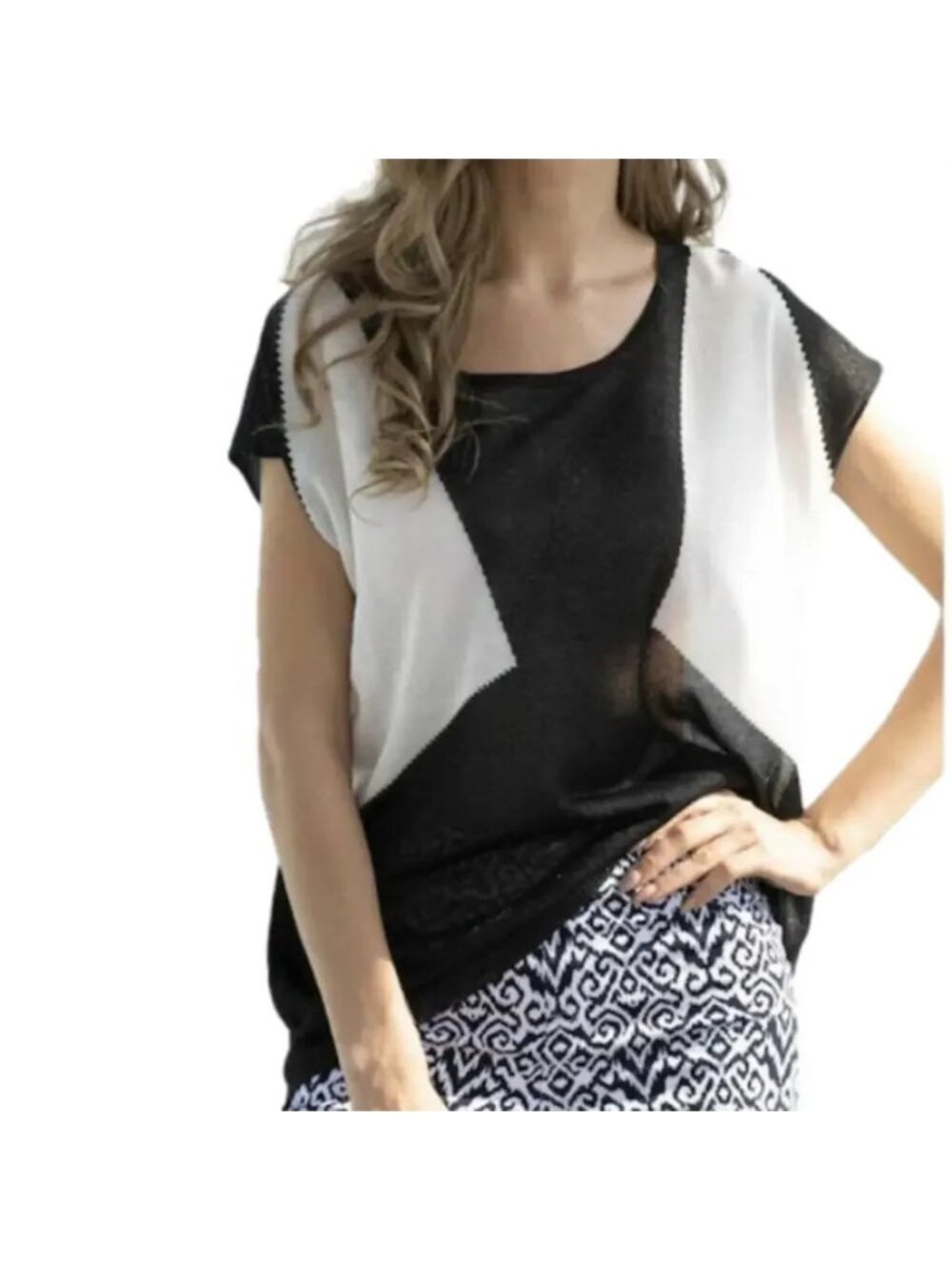 NEW Orange Fashion Village Black White Colour Block Top - S/M